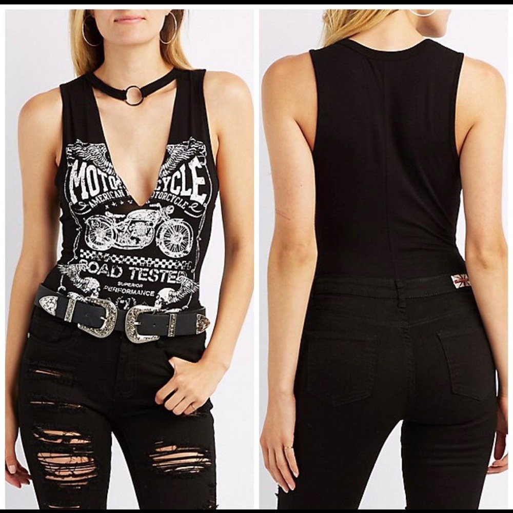 Black Moto Choker Neck Bodysuit